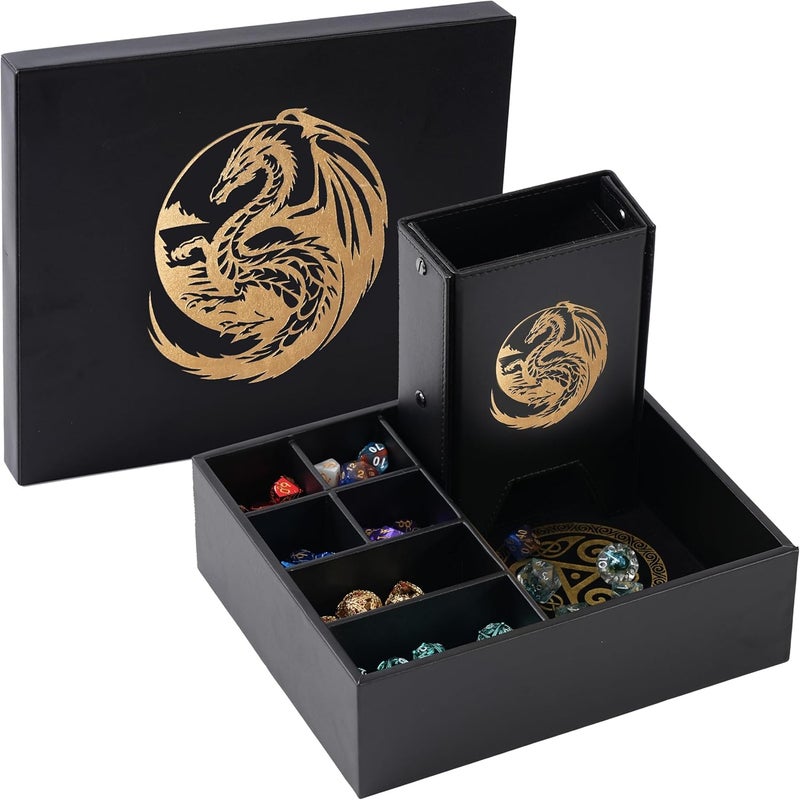 Soar Forge Dice Tray and Dice Tower for DND: All-in-One Tray, Storage & Large Tower for Random Rolls - Stores Your Sets, Mini's etc, Perfect for D&D and RPG Gift Accessories (Gold Dragon) - Image 1